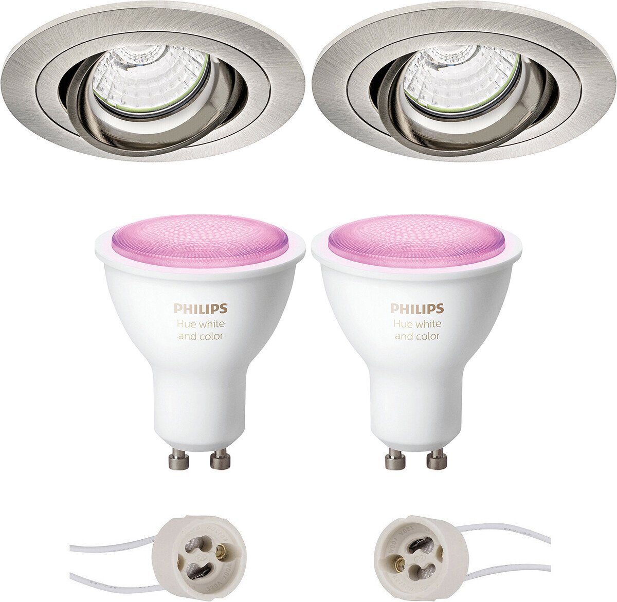 Qualu Proma Alpin Pro - Inbouw Rond - Mat Nikkel - Kantelbaar - Ø92mm - Philips Hue - LED Spot Set GU10 - White and Color Ambiance - Bluetooth