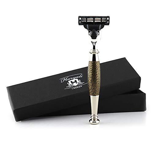 Haryali London 3 Edge Cartridge scheerscheermes met goud antiek ontwerp handvat baard en snor veiligheidsscheermes voor mannen perfect kerstcadeau