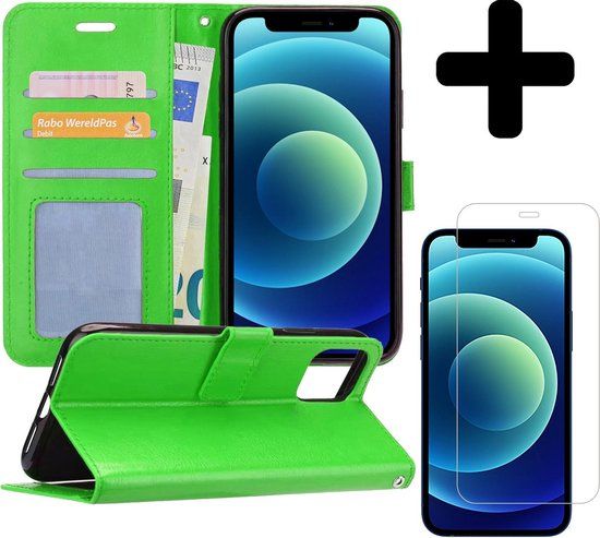 iPhone 12 Mini Book Case - Green - with Screen Protector