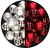 Decoris Kaemingk B.V. 32x Kunststof Kerstballen Mix Zilver/Donkerrood 4 cm