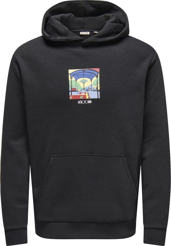 ONLY&SONS - ONSCERES REG POSTCARD LS HOODIE SWEAT VD - Heren - Zwart - M