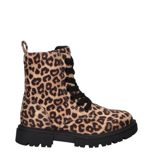 Nelson Kids veterboots met panterprint cognac/zwart