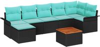 vidaXL Tuinbankenset 8-delig Zwart en Turquoise polyrattan