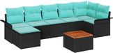 vidaXL Ensemble de banc de jardin 8 pièces Noir et Turquoise polyrotin