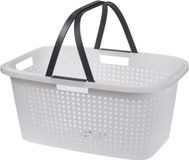 Merkloos Wasmand met hegsels - 59 x 39 x 27 cm - wit - kunststof - Draagmand - Wasgoedmand - 35 liter