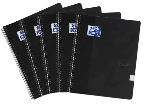 Oxford Touch Collegeblock A4 Geruit 5mm 70 vel zwart pak van 5