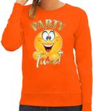 Bellatio Decorations Verkleed sweater dames - party time emoji - oranje - Koningsdag M