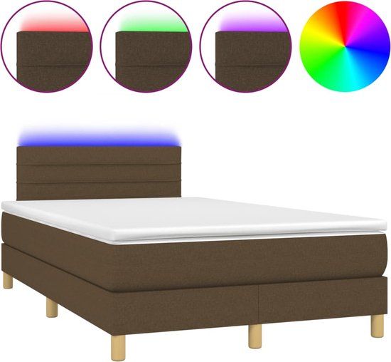 vidaXL Boxspring met matras en LED stof donkerbruin 120x190 cm
