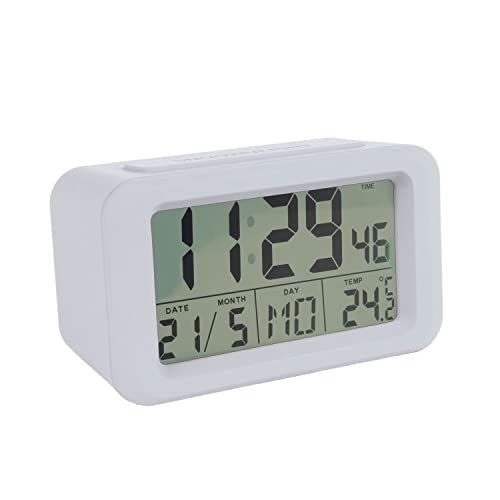 Fisura Digitale wekker met LED-display, datum en temperatuur, 2 alarm, snooze-knop, 2 batterijen AAA, ABS-rubber, 12 x 5,5 x 7 cm