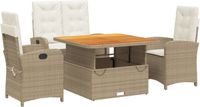 vidaXL 4-delige tuinset met kussens, beige, polyrotan