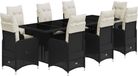 vidaXL Bistroset 9-delig avec coussins, poly rotin, noir