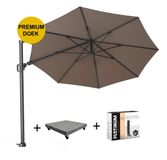 Platinum Challenger Challenger T2 premium zweefparasol 350 cm rond havanna met 90KG voet en hoes