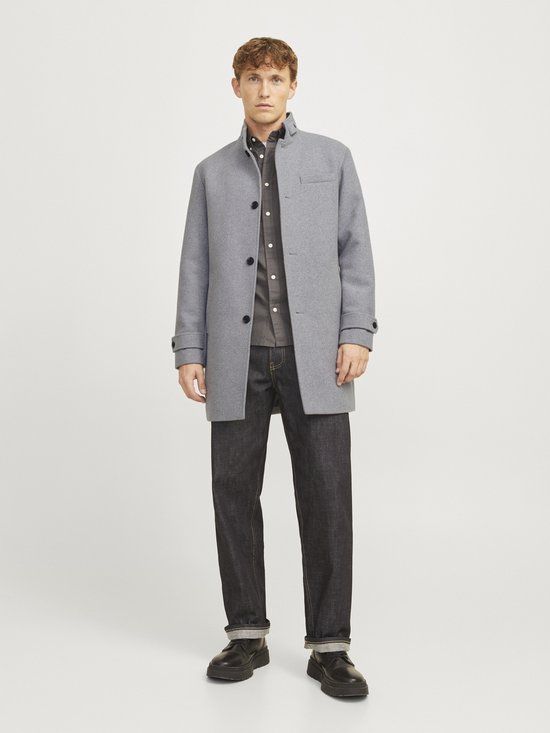 JACK&JONES JJEMELTON WOOL BLEND COAT SN - Heren - Light Grey Melange - L