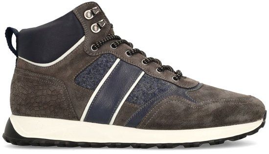 Manfield - Heren - Donkergrijze suède veterschoenen - Maat 46
