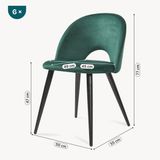 en.casa Eetkamerstoelen Karijo set van 6 fluweel 77x50x55 cm donkergroen en zwart