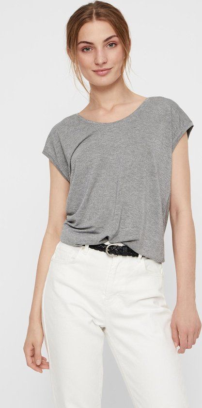PIECES T-shirt Pcbillo Tee Lurex Stripes Noos - Light Grey Melange/Lurex Grey - L
