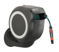 GARDENA Enrouleur de tuyau mural RollUp M - 20m - Automatique - Noir/Bleu/Gris