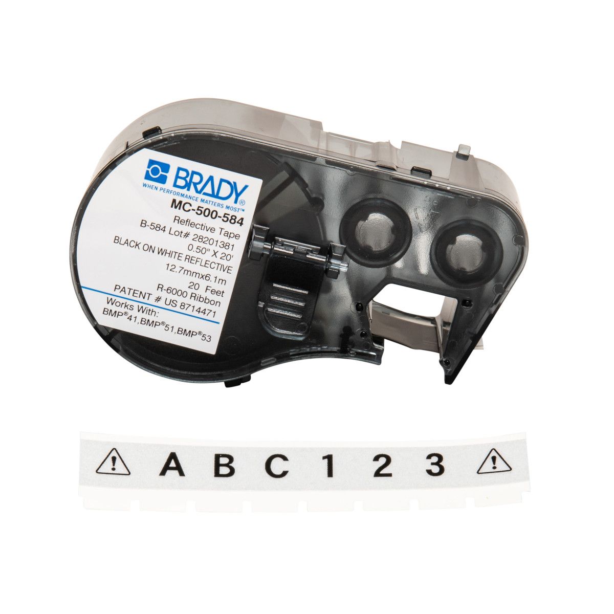 Brady MC-500-584 Printeretiketten - Zwart, Wit