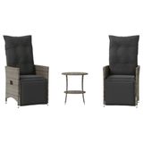 vidaXL 3-delige Bistroset met kussens, polyrattan, grijs