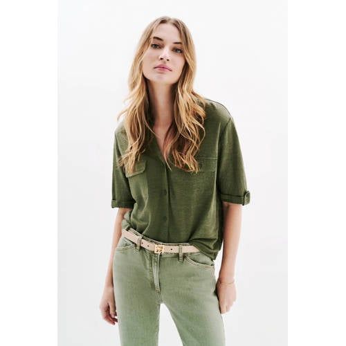 Caroll blouse met linnen kaki