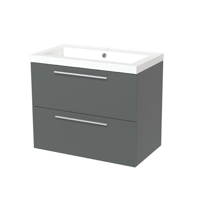 Maxaro Badkamermeubel 80cm Modulo Middengrijs 2 Lades Vlak Wastafel Mineraalmarmer - 6095830923906