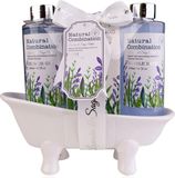 Accentra Badset LAVENDEL in keramische badkuip, incl. 140ml douchegel, 140ml schuimbad, 50g badzout, geur: lavendel & salie - paars/wit