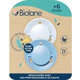 BIOLANE - Ronde fopspeen - extra fijne fopspeen - vanaf 6 maanden - tweekleurig blauw - fopspeen van natuurlijk rubber - respect voor de mondontwikkeling - zacht en comfortabel