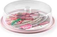 PlasticForte Taart bewaardoos - rond - gebak plateau - roze bodem - 32x9,5cm