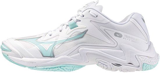 Mizuno Wave Lightning Z8 Indoorschoenen Dames Wit/Lichtblauw/Zilver Maat 42