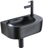 QeramiQ Fuente Fonteinset - 40x21.5x12cm - rechts - glad - halfrond - 1 kraangat - keramiek - fonteinkraan zwart mat