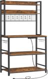 Bobbel Home Keukenrek, staand rek met stopcontacten, magnetronrek, met roosterplaat, 14 haken, 40 x 100 x 170 cm, vintagebruin-zwart