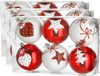 CEPEWA Kerstboom 18x stuks gedecoreerde kerstballen rood en wit kunststof diameter 6 cm