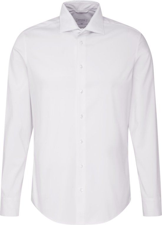 Seidensticker Slim Fit Overhemd - Twill - Wit - Maat 44