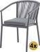AVH-Collectie Set van 4 Apollo dining tuinstoel rope stapelbaar antraciet inclusief kussen aluminium