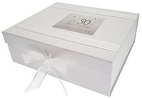 Herinneringsdoos White Cotton Cards Herinneringsdoos voor 50. verjaardag, groot, geheugen van dit jaar.