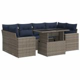 vidaXL 7-delige Loungeset met Kussens, Poly Rattan, Acacia, Grijs