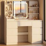 Wan GmbH Kaptafel met spiegel - Table de maquillage - Préparation rapide - Éclairage LED réglable - 110 x 40 cm - Blanc