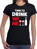 Bellatio Decorations Shoppartners Bv Time to drink Wine tekst t-shirt zwart dames XXL