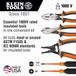 Klein Tools 94130 Geïsoleerde schroevendraaier-gereedschapsset, 1000 V met #2 kruiskop en 1/4 inch kabinets, 2 tangen en striptang