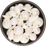 Decoris Kerstversiering kunststof kerstballen parelmoer wit 6-8-10 cm pakket 68x stuks - mix mat en glans - diverse formaten