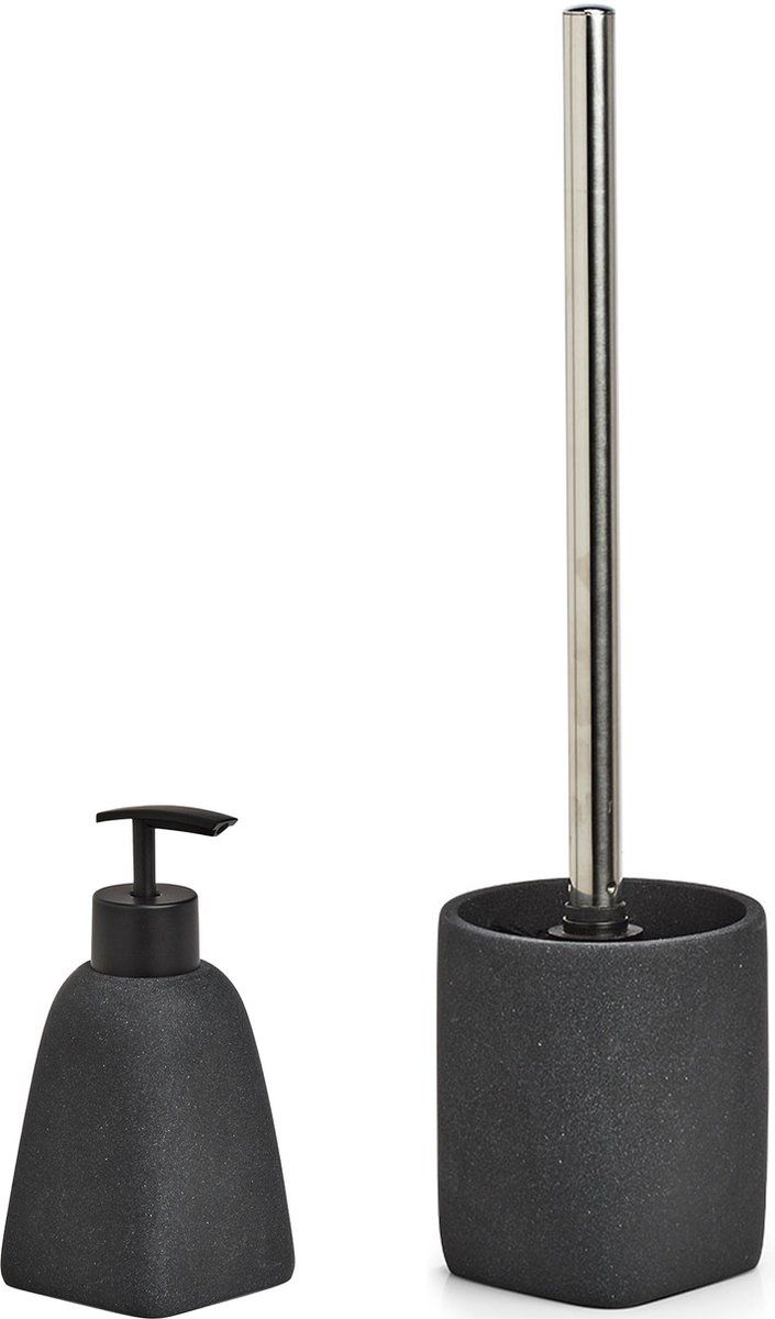ZELLER WC/toiletborstel in houder - zeeppompje - kunststeen - zwart