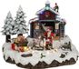 Luville Kerstdorp Miniatuur Santa's Dorp met Kerstman, Elfjes en Rendier - Kerstversiering met Roterend Plateau en Verlichting - Kerst Deco Tafereel met Adapter - L23,5 x B21 x H20 cm - Meerkleurig