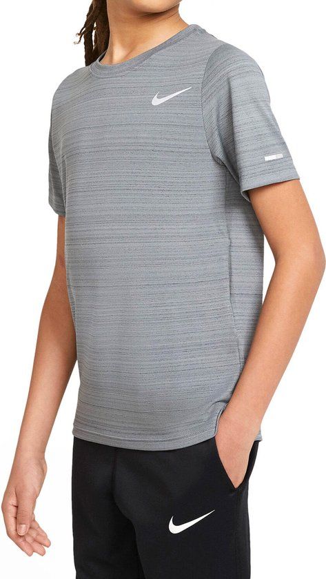 Nike Dri-FIT Miler Junior Trainingsshirt Grijs Polyester Korte mouw Unisex 140
