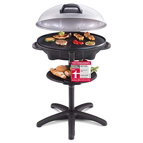 Cloer 6789 Barbecue-grill, staande grill met geïntegreerde thermometer, Stiftung Warentest 05/2020, 2400 watt, grilloppervlak: 38,5 x 52,5 cm, ruimtebesparend op te bergen, zwart, zilver