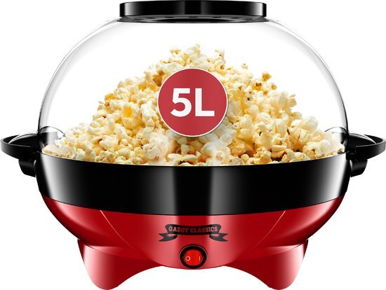 Gadgy Popcorn Machine Rond met Anti-aanbaklaag - Popcorn Maker Stil en Snel - 5 liter - Rood - Kinderfeestje