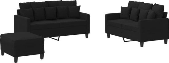 vidaXL 3-delige loungeset met kussens stof zwart