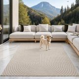 the carpet Santo Plus – Weerbestendig outdoor vloerkleed met 3D patroon, geschikt voor balkon, terras en woonkamer, beige met boho-accenten, 80 x 250 cm