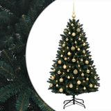 vidaXL Kunstkerstboom donkergroen met kerstballen 150 cm 150 LED's