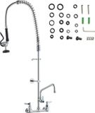 Vevor Commerciële kraan met voorspoeldouche, 111 cm hoogte, 203 mm midden, 305 mm draaibare uitloop, wandgemonteerde aanrechtkraan, messing constructie met uittrekbare spray, voor 1/2/3 compartimentengootsteen