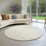 the carpet Everest – Modern Rond Vloerkleed met Korte Pool, Hoog-Laag 3D-Effect en Boomringpatroon – Crème – Ø 200 cm
